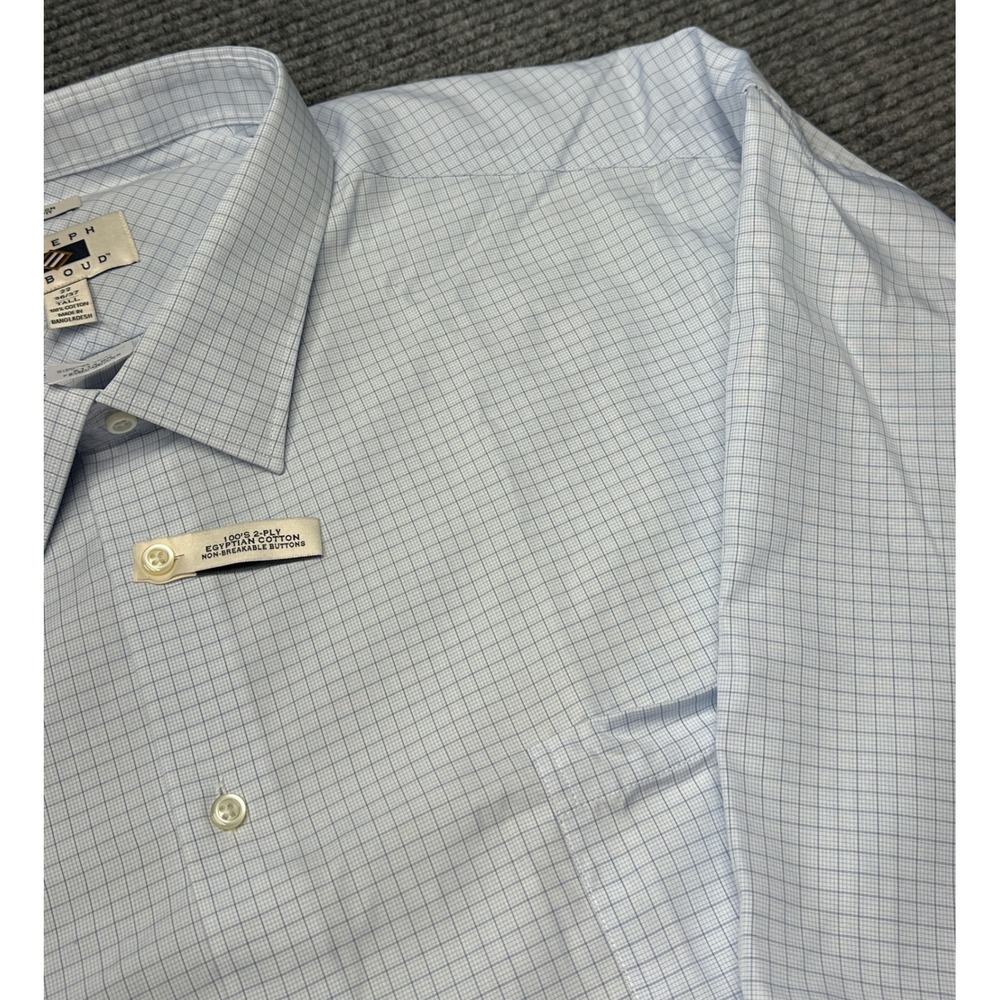 Joseph Abboud Dress Shirt Men 22 36/37 Light Blue Plaid Non-Iron Slim Fit